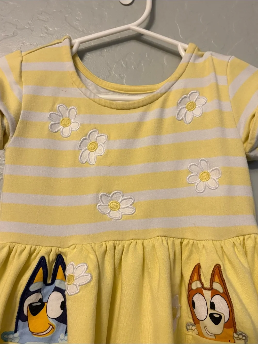 Little sleepies bluey garden games yellow flower patch pocket dress 6-12 months